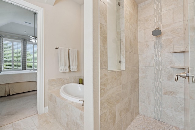 14845 Belclaire Ave, Aledo, TX 76008 - bathroom with ensuite bathroom, a garden tub, a tile shower, and tile patterned floors