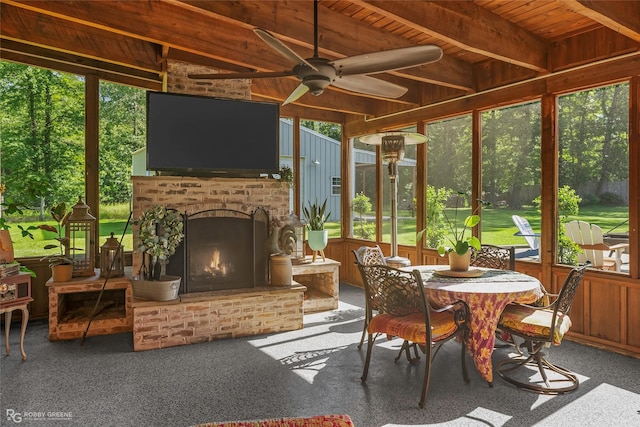 9900 Myrtis Texas Line Rd, Vivian, LA 71082 - sunroom featuring a wooden ceiling with exposed beams, carpet, and wooden walls