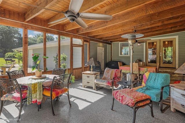 9900 Myrtis Texas Line Rd, Vivian, LA 71082 - sunroom / solarium featuring plenty of natural light, beam ceiling, and french doors