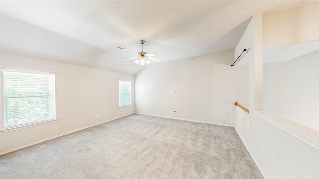 4009 Bickmore Ln, Fort Worth, TX 76244 - spare room featuring ceiling fan, light carpet, and lofted ceiling