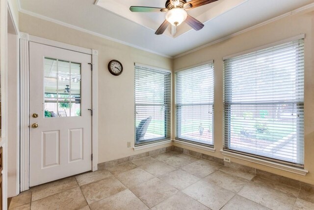 2514 Golden Oaks Dr, Garland, TX 75044 - foyer featuring crown molding and ceiling fan