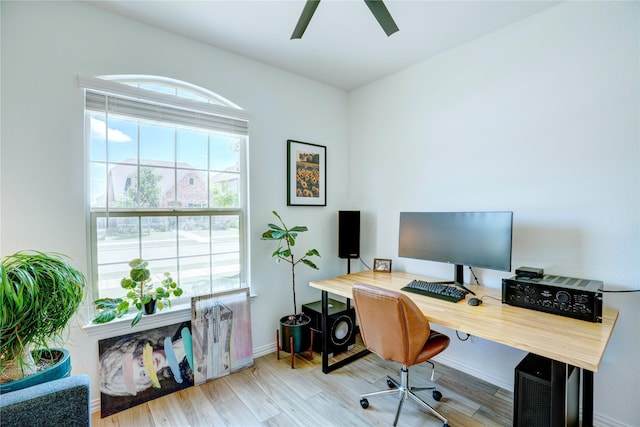 1113 Milfoil Dr, Justin, TX 76247 - home office with wood finished floors and ceiling fan
