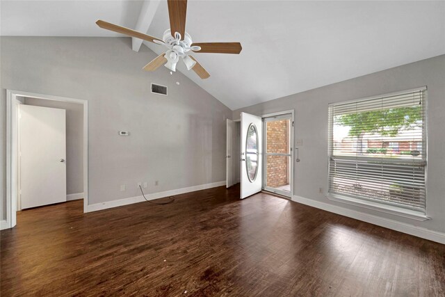 7828 Cardinal Ct 7824, North Richland Hills, TX 76180 - unfurnished living room with a ceiling fan, high vaulted ceiling, and wood finished floors