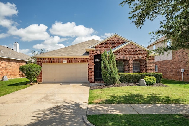 3228 Buckthorn Ln, Denton, TX 76226 - traditional-style house with a garage, brick siding, concrete driveway, and a front yard