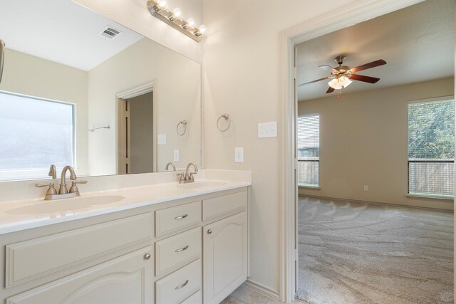 3228 Buckthorn Ln, Denton, TX 76226 - bathroom with double vanity and a ceiling fan