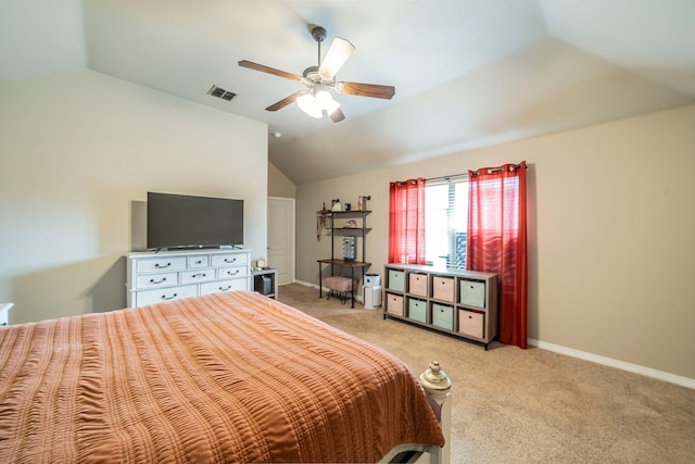5872 Nathaniel Dr, Fort Worth, TX 76179 - bedroom with lofted ceiling, light carpet, and ceiling fan