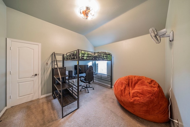 5872 Nathaniel Dr, Fort Worth, TX 76179 - bedroom featuring carpet, vaulted ceiling, and a desk