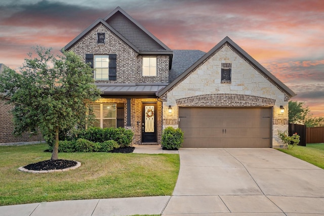 3804 Driftwood Ln, Northlake, TX 76226 - view of front of property with brick siding, concrete driveway, an attached garage, a standing seam roof, and roof with shingles