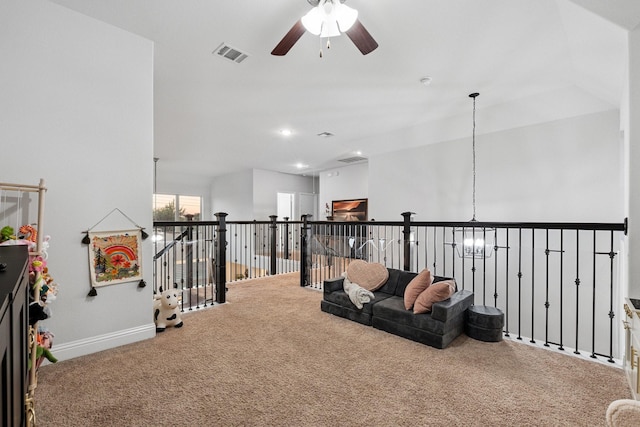 3804 Driftwood Ln, Northlake, TX 76226 - sitting room with carpet floors, a ceiling fan, an upstairs landing, and recessed lighting