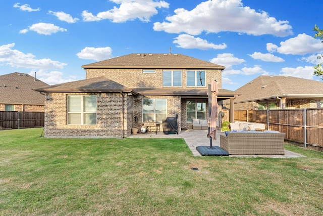 3804 Driftwood Ln, Northlake, TX 76226 - rear view of house featuring outdoor lounge area, a fenced backyard, brick siding, and a patio area