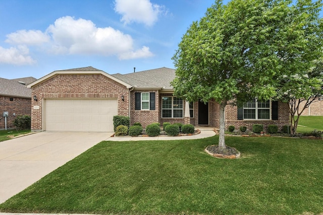 6371 Walnut Hill Ct, Frisco, TX 75036 - view of front of house with brick siding, an attached garage, driveway, a front yard, and roof with shingles
