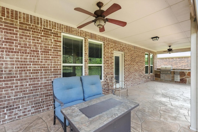 6371 Walnut Hill Ct, Frisco, TX 75036 - view of patio with a ceiling fan, exterior kitchen, and an outdoor living space