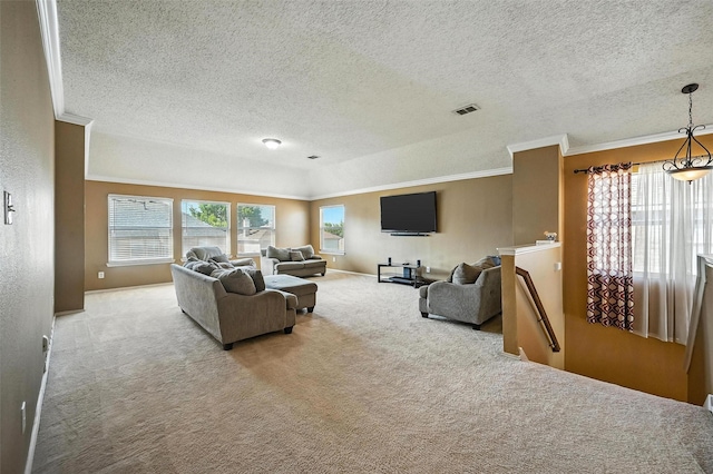 1906 Walnut Hills Ln, Mansfield, TX 76063 - carpeted living area featuring crown molding and a textured ceiling