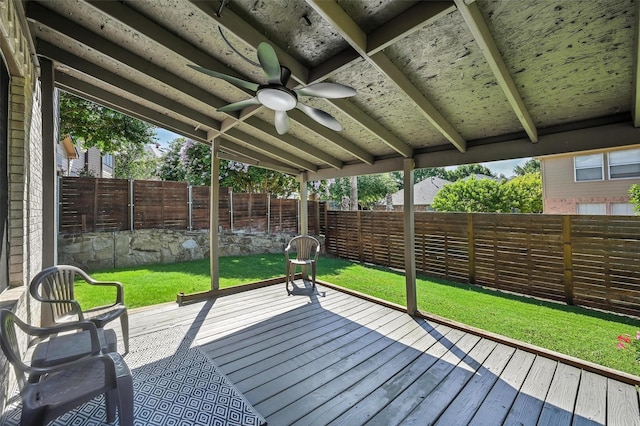1906 Walnut Hills Ln, Mansfield, TX 76063 - wooden deck with a fenced backyard and a ceiling fan