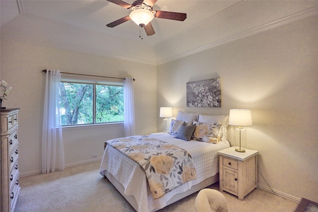 5 Savannah Ridge Dr, Frisco, TX 75034 - bedroom with light colored carpet, ceiling fan, a raised ceiling, and crown molding