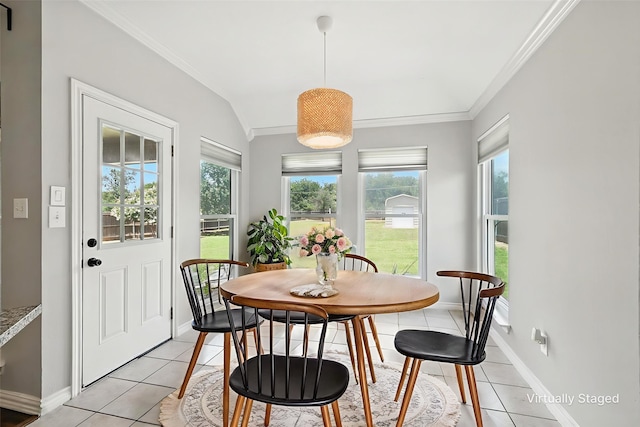 638 Lakeshore Blvd, Oak Point, TX 75068 - dining area with light tile patterned flooring and ornamental molding