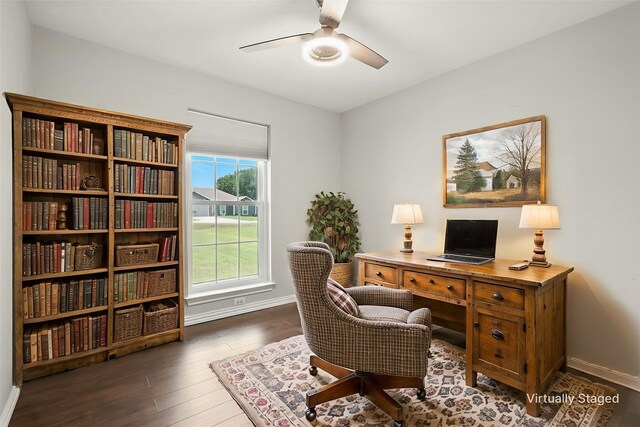 638 Lakeshore Blvd, Oak Point, TX 75068 - office area with a ceiling fan and wood finished floors