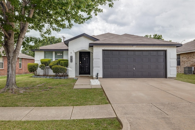 8426 Jacaranda Way, Arlington, TX 76002 - ranch-style house featuring a front yard, concrete driveway, brick siding, an attached garage, and roof with shingles
