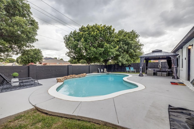 8426 Jacaranda Way, Arlington, TX 76002 - view of swimming pool with an outdoor hangout area, a patio, a gazebo, and a fenced backyard