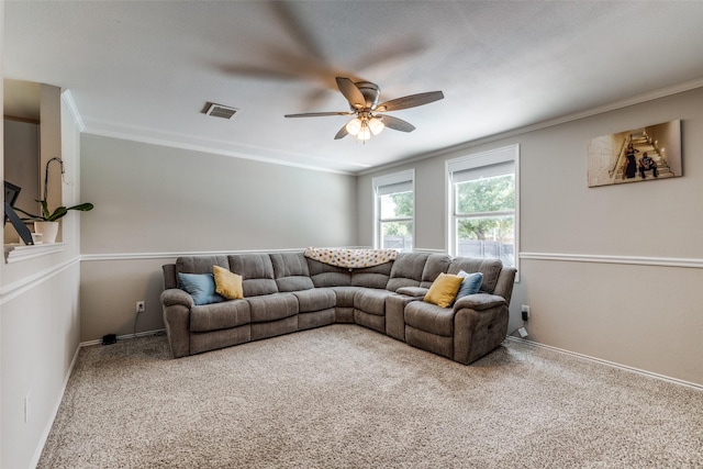 8426 Jacaranda Way, Arlington, TX 76002 - carpeted living area with ceiling fan and crown molding