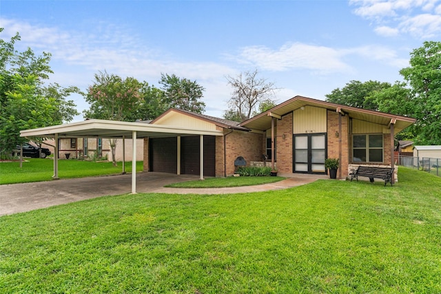 1238 Caladium Dr, Mesquite, TX 75149 - mid-century modern home with concrete driveway, brick siding, and an attached carport