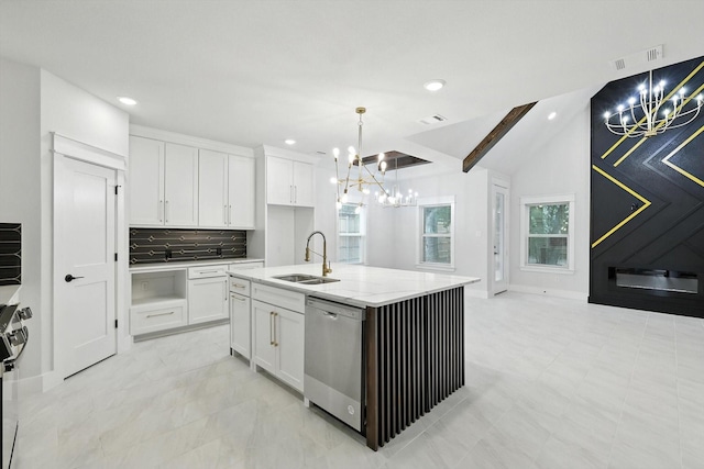 3836 Burnice Dr, Fort Worth, TX 76119 - kitchen featuring a chandelier, appliances with stainless steel finishes, white cabinets, and recessed lighting