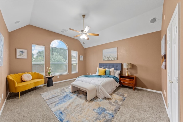 14779 Blakehill Dr, Frisco, TX 75035 - carpeted bedroom with vaulted ceiling and ceiling fan