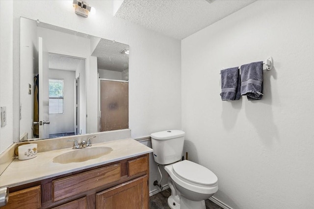 4900 Highbank Dr, Arlington, TX 76018 - full bath featuring a textured ceiling, vanity, and a shower stall