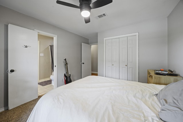1507 Greenbrier Dr, Sherman, TX 75092 - carpeted bedroom featuring a closet, ensuite bathroom, and a ceiling fan