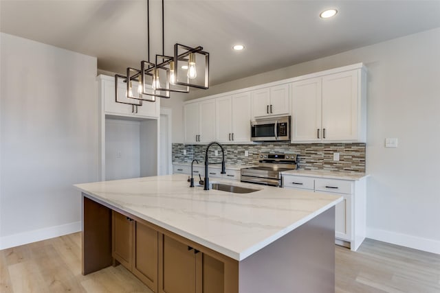 5223 Fletcher Ave, Fort Worth, TX 76107 - kitchen featuring stainless steel appliances, tasteful backsplash, light wood-style floors, white cabinets, and recessed lighting