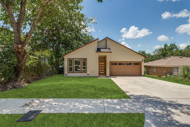 5223 Fletcher Ave, Fort Worth, TX 76107 - mid-century inspired home featuring concrete driveway, stucco siding, a garage, and a front lawn