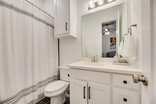 2217 Grey September St, Celina, TX 75009 - bathroom featuring vanity, ceiling fan, and curtained shower