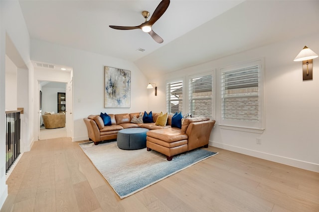 2217 Grey September St, Celina, TX 75009 - living room featuring a ceiling fan, light wood-style floors, and lofted ceiling