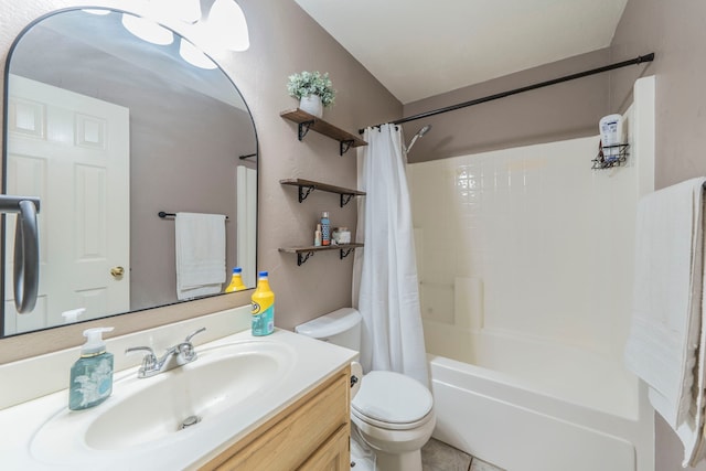 1405 Scotland Ave, Azle, TX 76020 - full bath featuring shower / bathtub combination with curtain, vanity, and tile patterned floors