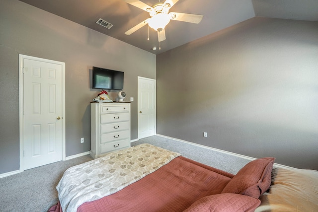 1405 Scotland Ave, Azle, TX 76020 - bedroom featuring carpet flooring, a ceiling fan, and vaulted ceiling