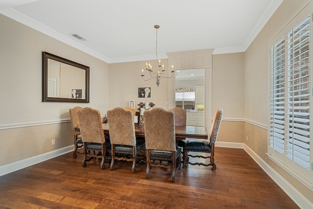 504 Rainforest Ln, Allen, TX 75013 - dining space with healthy amount of natural light, a chandelier, wood-type flooring, and ornamental molding