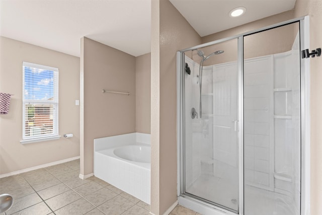 1524 Quails Nest Dr, Fort Worth, TX 76177 - bathroom with a shower stall, a garden tub, and tile patterned flooring
