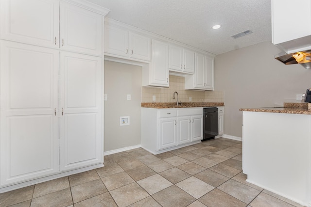 7300 Windhaven Rd, North Richland Hills, TX 76182 - kitchen featuring dishwasher, white cabinets, backsplash, recessed lighting, and a textured ceiling