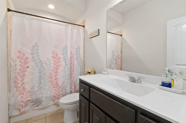 320 Grassland Dr, Denton, TX 76210 - full bath featuring vanity, tile patterned flooring, and shower / tub combo with curtain