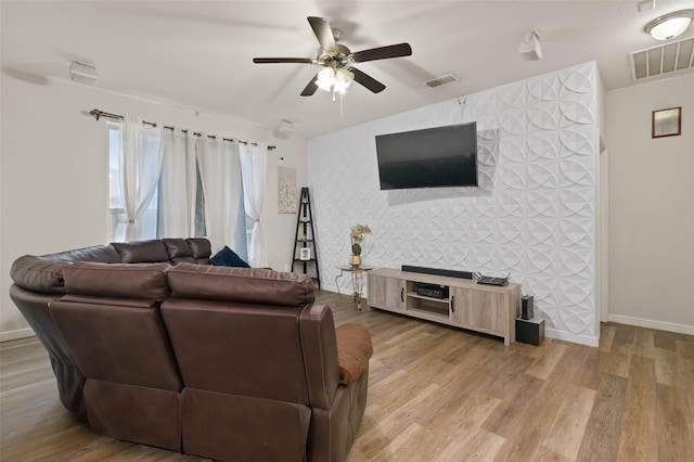 320 Grassland Dr, Denton, TX 76210 - living room with ceiling fan and light wood finished floors