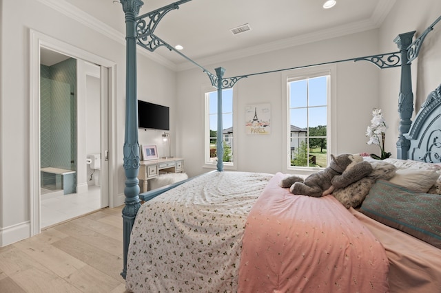 2009 Wheeler Dr, Southlake, TX 76092 - bedroom with light wood-style floors, ornamental molding, and recessed lighting