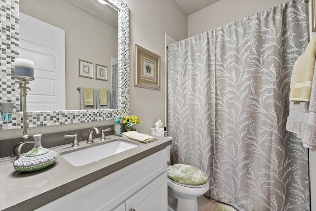 10874 Smoky Oak Trl, Flower Mound, TX 76226 - full bath with vanity, decorative backsplash, and a shower with shower curtain