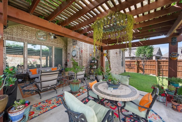 10874 Smoky Oak Trl, Flower Mound, TX 76226 - view of patio with an outdoor hangout area, outdoor dining space, and a pergola