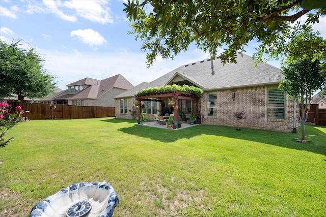 10874 Smoky Oak Trl, Flower Mound, TX 76226 - rear view of property featuring brick siding, a patio, a fenced backyard, and roof with shingles
