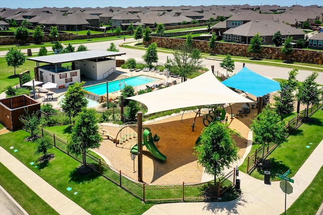 10874 Smoky Oak Trl, Flower Mound, TX 76226 - aerial view of residential area with a pool area and a park
