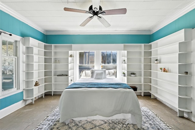 1000 W Hickory St, Denton, TX 76201 - bedroom featuring ornamental molding and ceiling fan