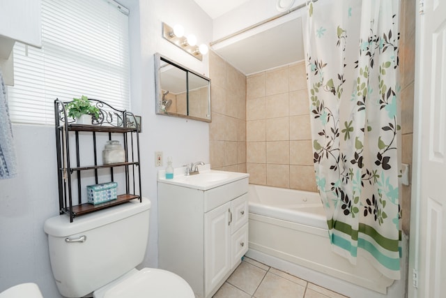 514 Fairview Dr, Richardson, TX 75081 - full bathroom with tile patterned floors, shower / tub combo with curtain, and vanity