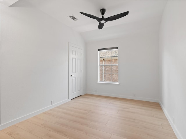 11342 Raveneaux Dr, Frisco, TX 75033 - spare room with light wood-style flooring, a ceiling fan, and vaulted ceiling