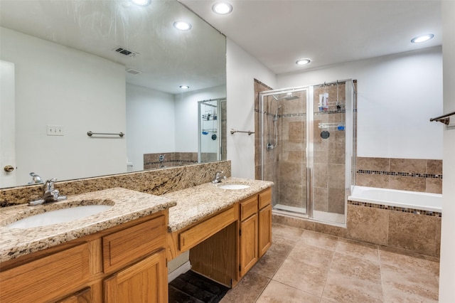 6720 Cedar Forest Trl, Dallas, TX 75236 - full bath featuring double vanity, a stall shower, a garden tub, and recessed lighting
