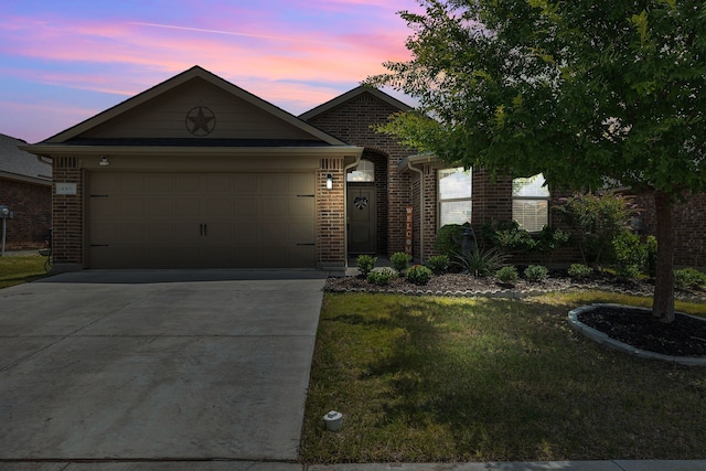 405 Houndstooth Dr, Fort Worth, TX 76131 - view of front facade featuring driveway, an attached garage, brick siding, and a front yard